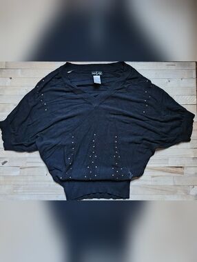 L, Y2K, Baby Phat, black v-neck knit sweater, distinct dolman sleeves